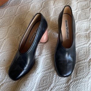 NEW * acne studios * black leather with pink heels